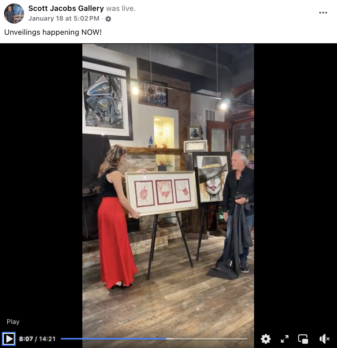 Facebook live screen shot of the Jacobs gallery new release party in deadwood